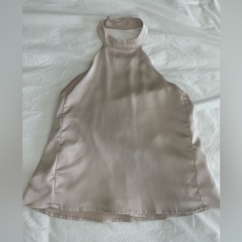 Satin blush high neck top